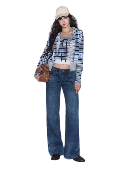 Washed Bow Embroidered Jeans