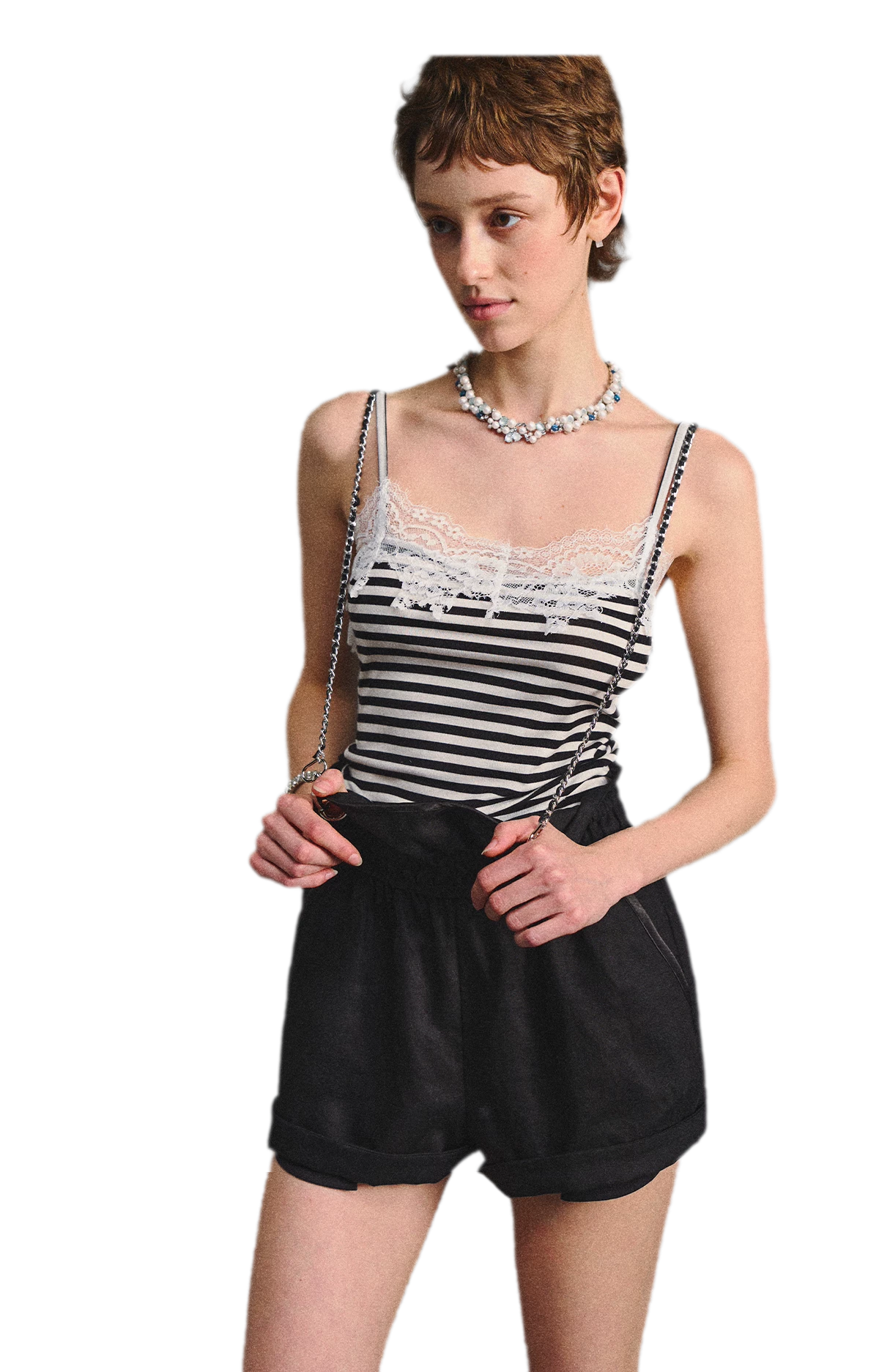 Chain Strap Suspender Shorts