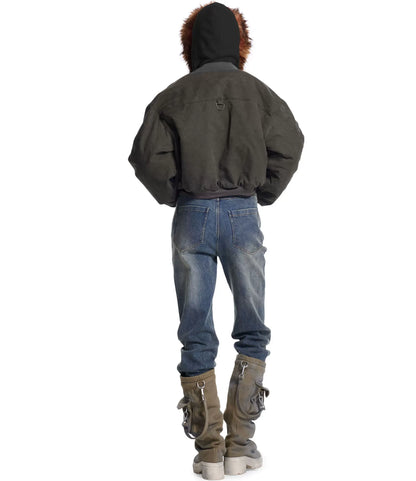 Washed Twill Hooded Flight Jacket