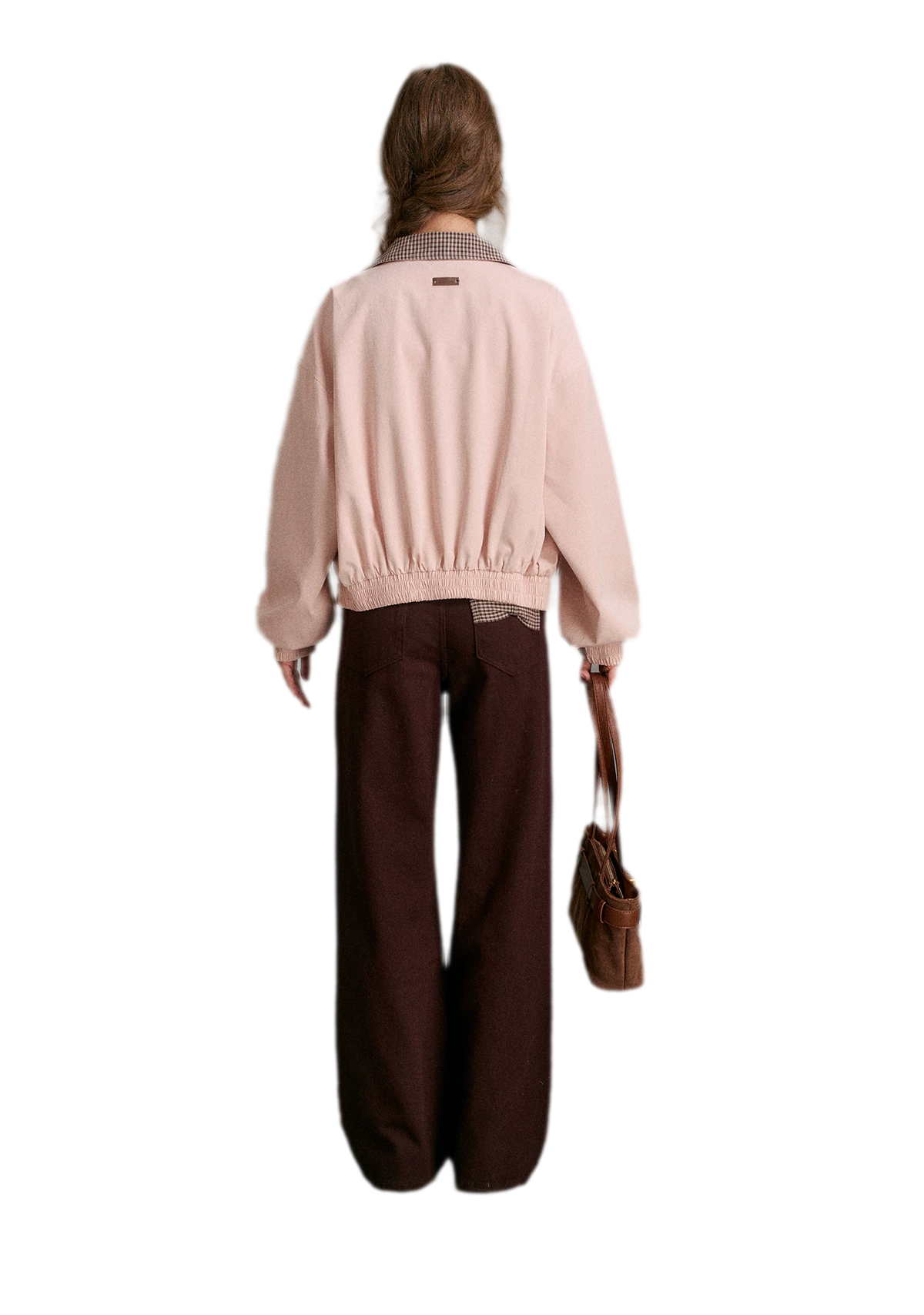 Cotton Contrast Plaid Bow Jeans