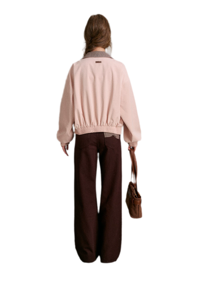 Cotton Contrast Plaid Bow Jeans