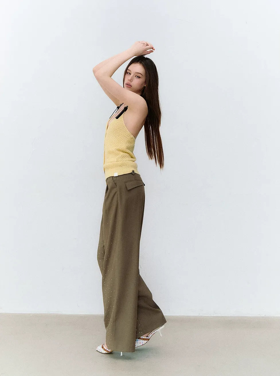 Colorblock Halter V-Neck Linen Knit Vest