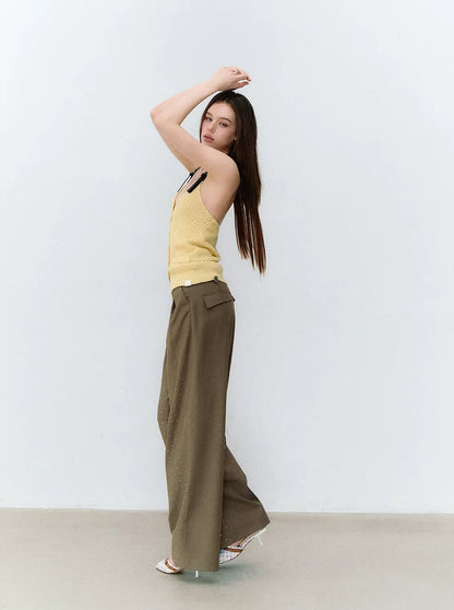 Colorblock Halter V-Neck Linen Knit Vest