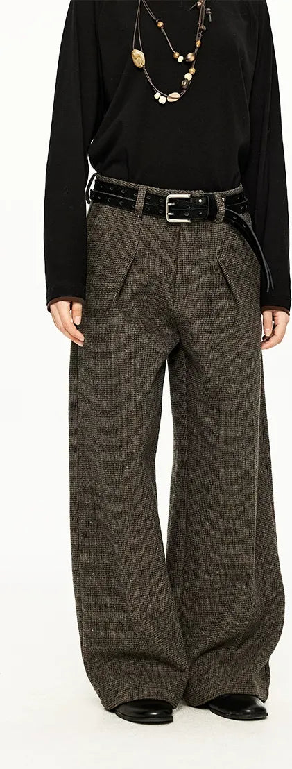 500G Houndstooth Pleated Wide-Leg Pants