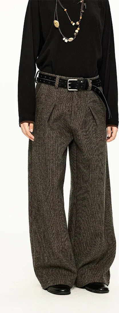 500G Houndstooth Pleated Wide-Leg Pants