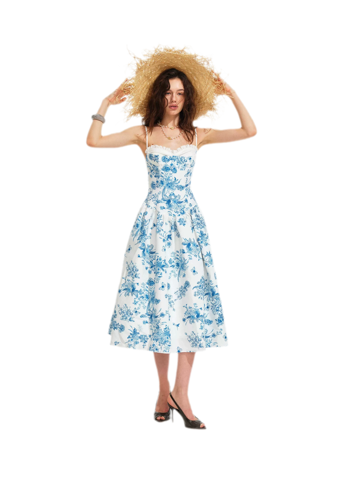 Hand-Drawn Floral Midi Dress