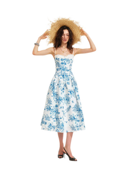 Hand-Drawn Floral Midi Dress