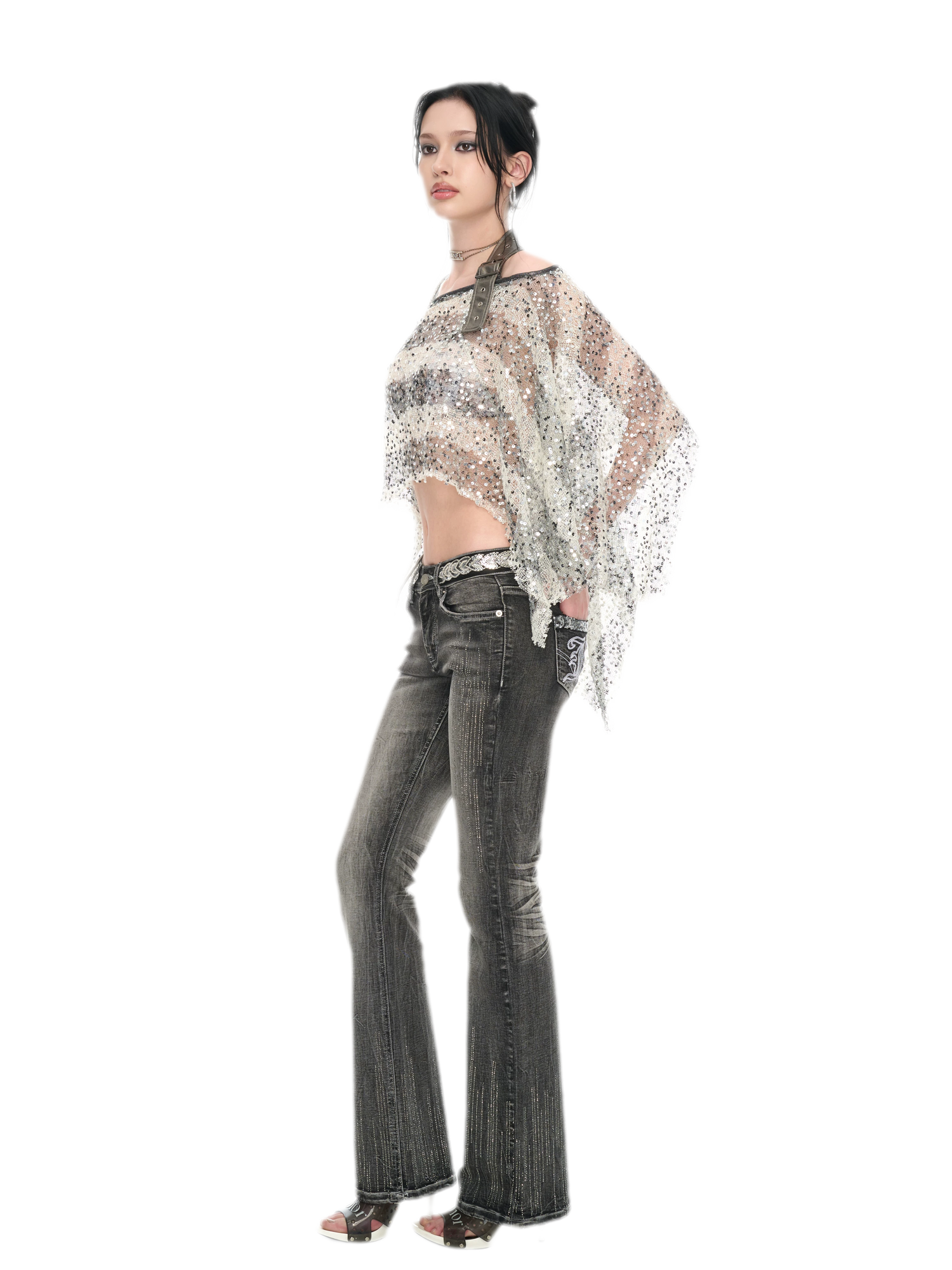 Sequin Asymmetrical Cropped Overshirt