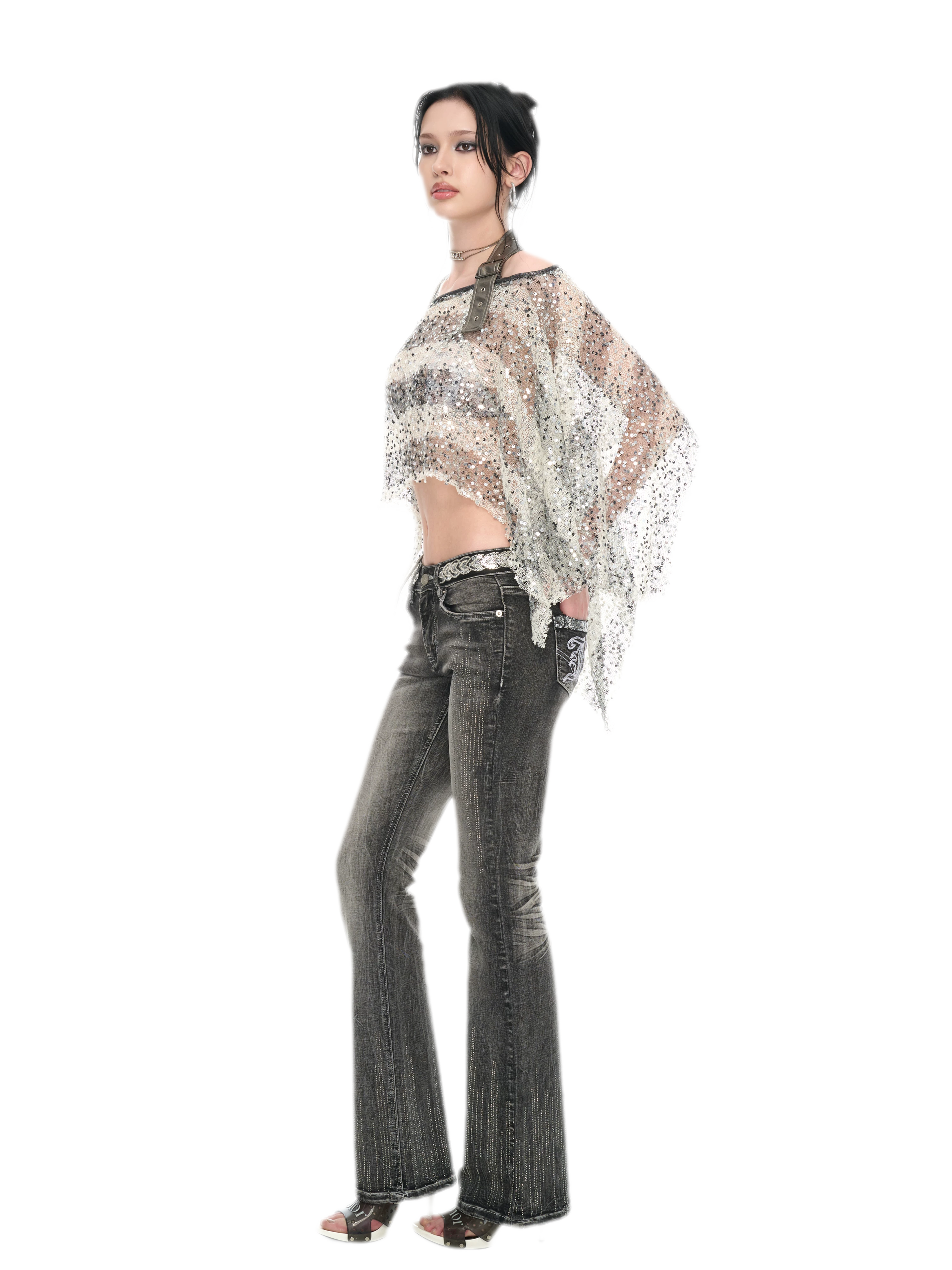Sequin Asymmetrical Cropped Overshirt