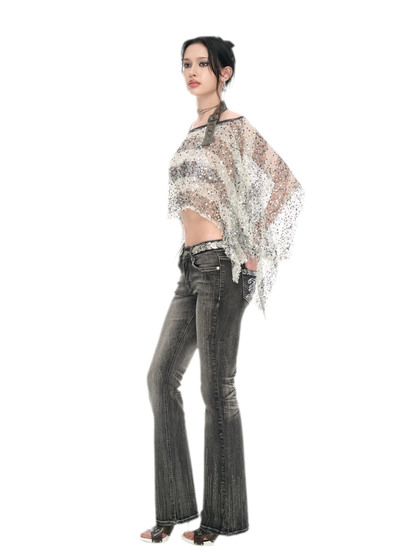Sequin Asymmetrical Cropped Overshirt