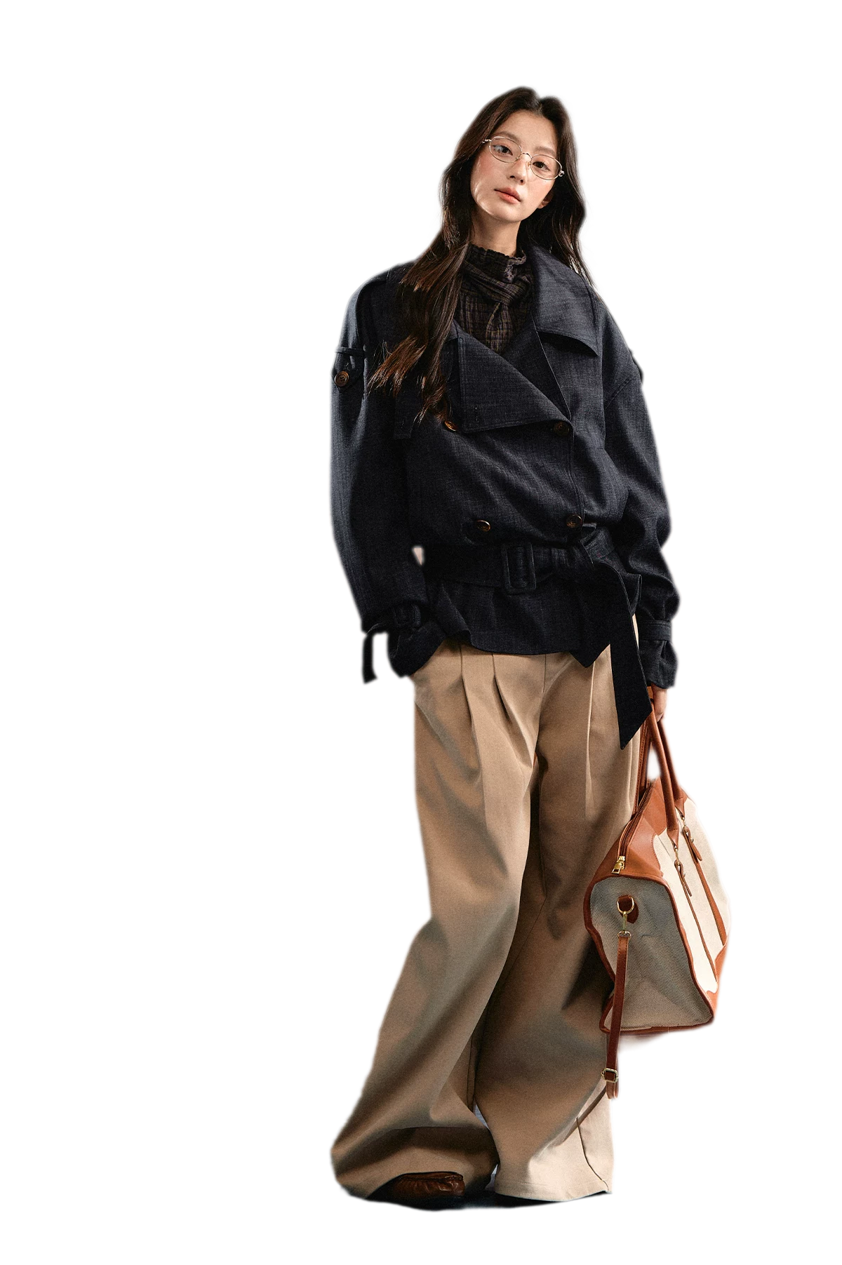 Trench court en denim avec ceinture