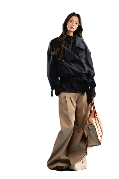Trench court en denim avec ceinture