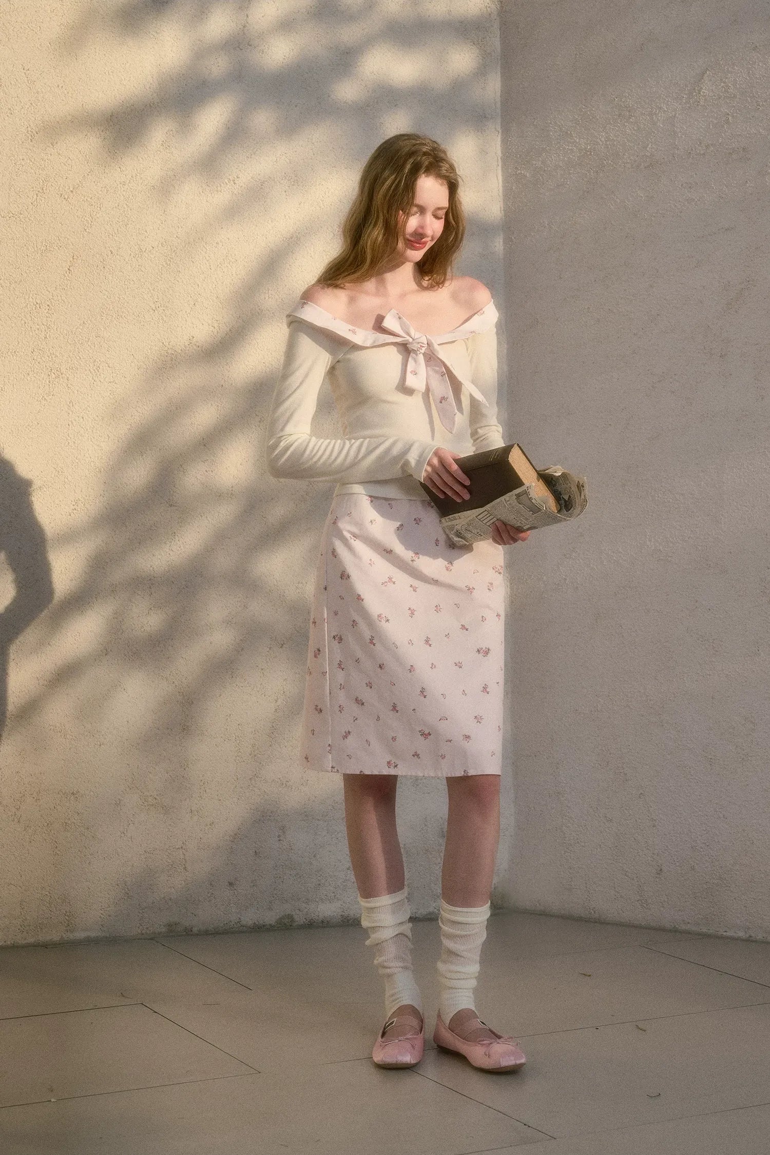 Rabbit-Ear Bow Off-Shoulder Knit