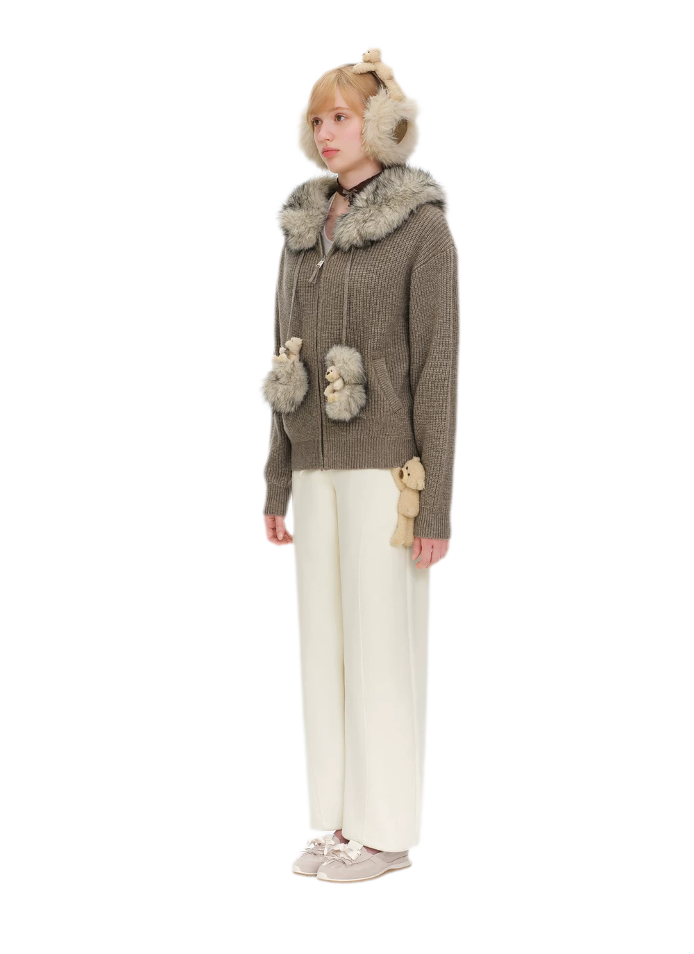 Pom-Pom Hooded Knit Sweater