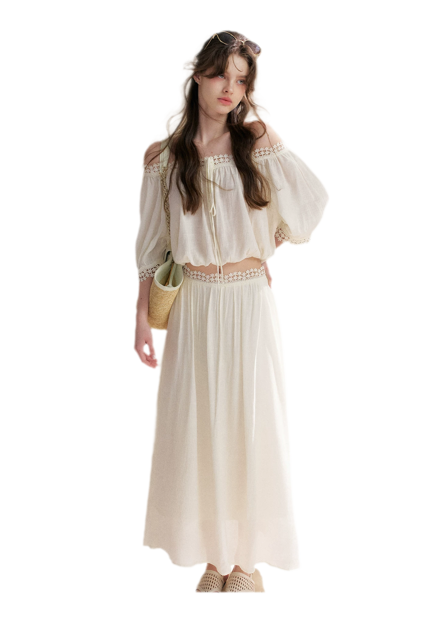 Asymmetrical Lace Off-Shoulder Top &amp; Skirt Set