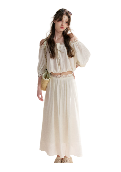 Asymmetrical Lace Off-Shoulder Top &amp; Skirt Set