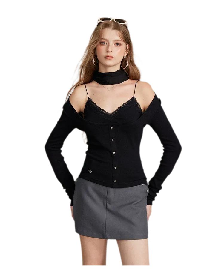 Ribbed Lace Splice T-Shirt