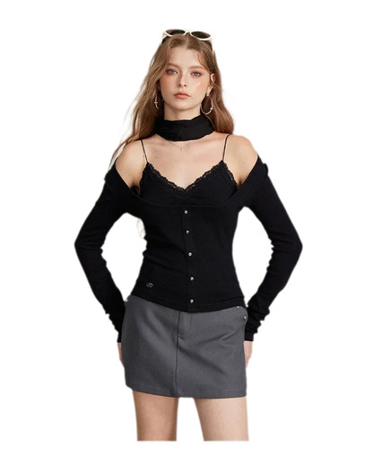 Ribbed Lace Splice T-Shirt
