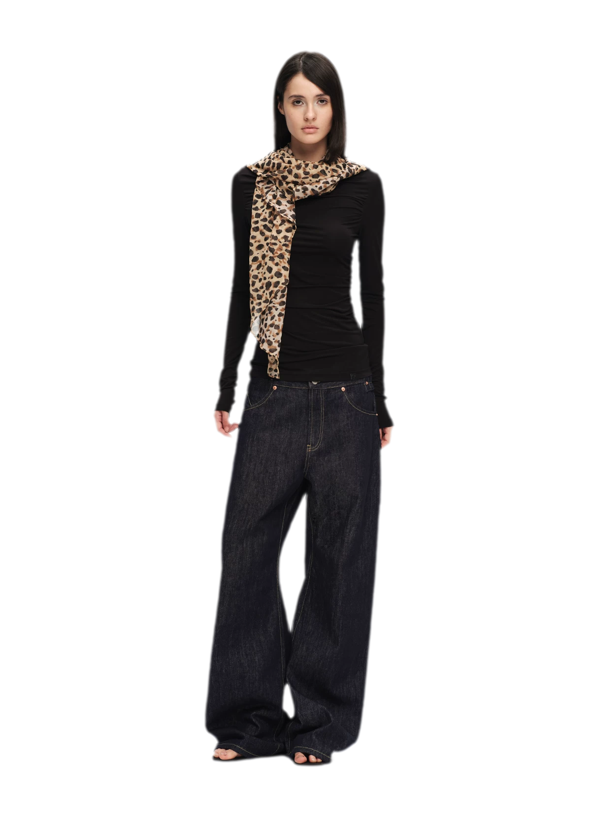 Modal Ruched Fitted Long-Sleeve T-Shirt