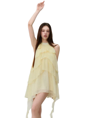 Midsummer Layered Ruffle Halter Sleeveless Dress