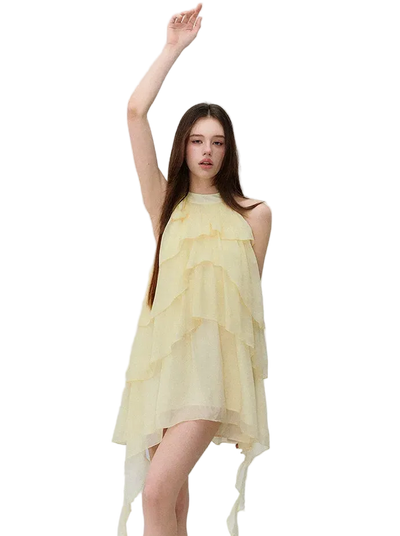Midsummer Layered Ruffle Halter Sleeveless Dress