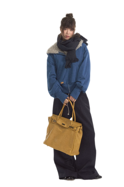 Fuzzy Hooded Cropped Puffer Jacket