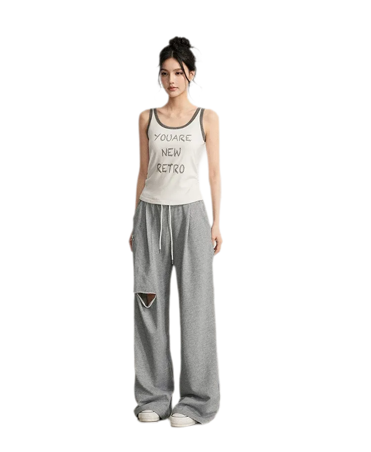 Distressed Wide-Leg Pants