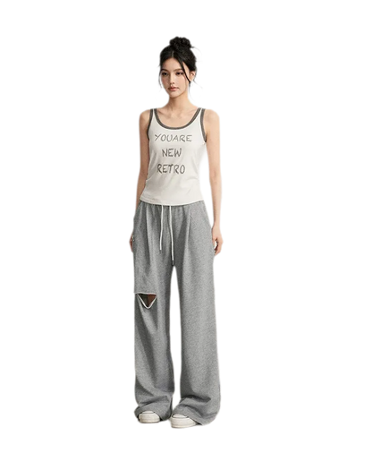 Distressed Wide-Leg Pants