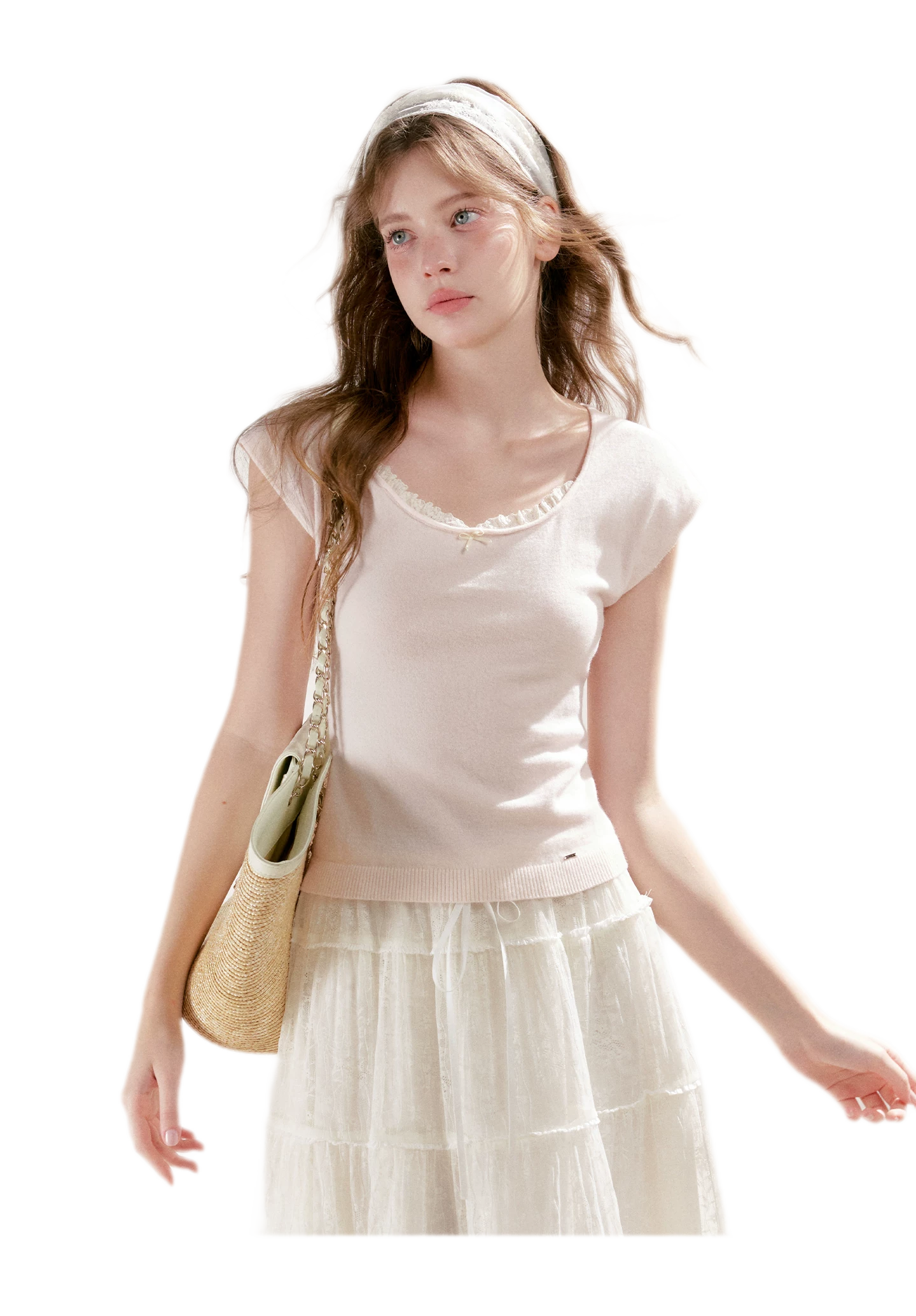 Lace Trim Square Neck Tee