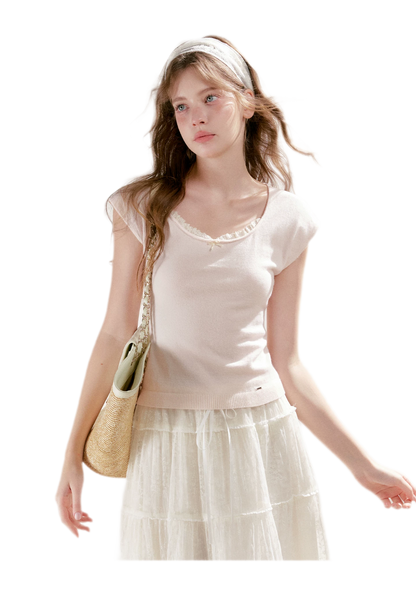 Lace Trim Square Neck Tee