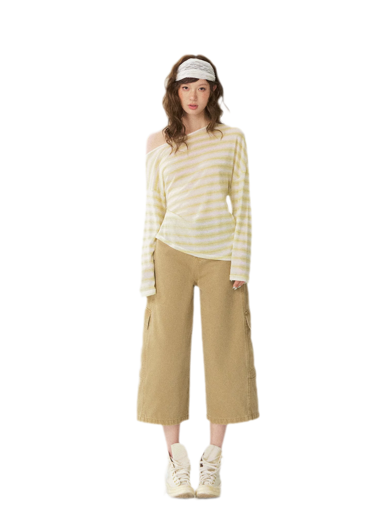 Sheer One-Shoulder Stripe Tee