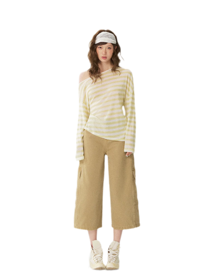 Sheer One-Shoulder Stripe Tee