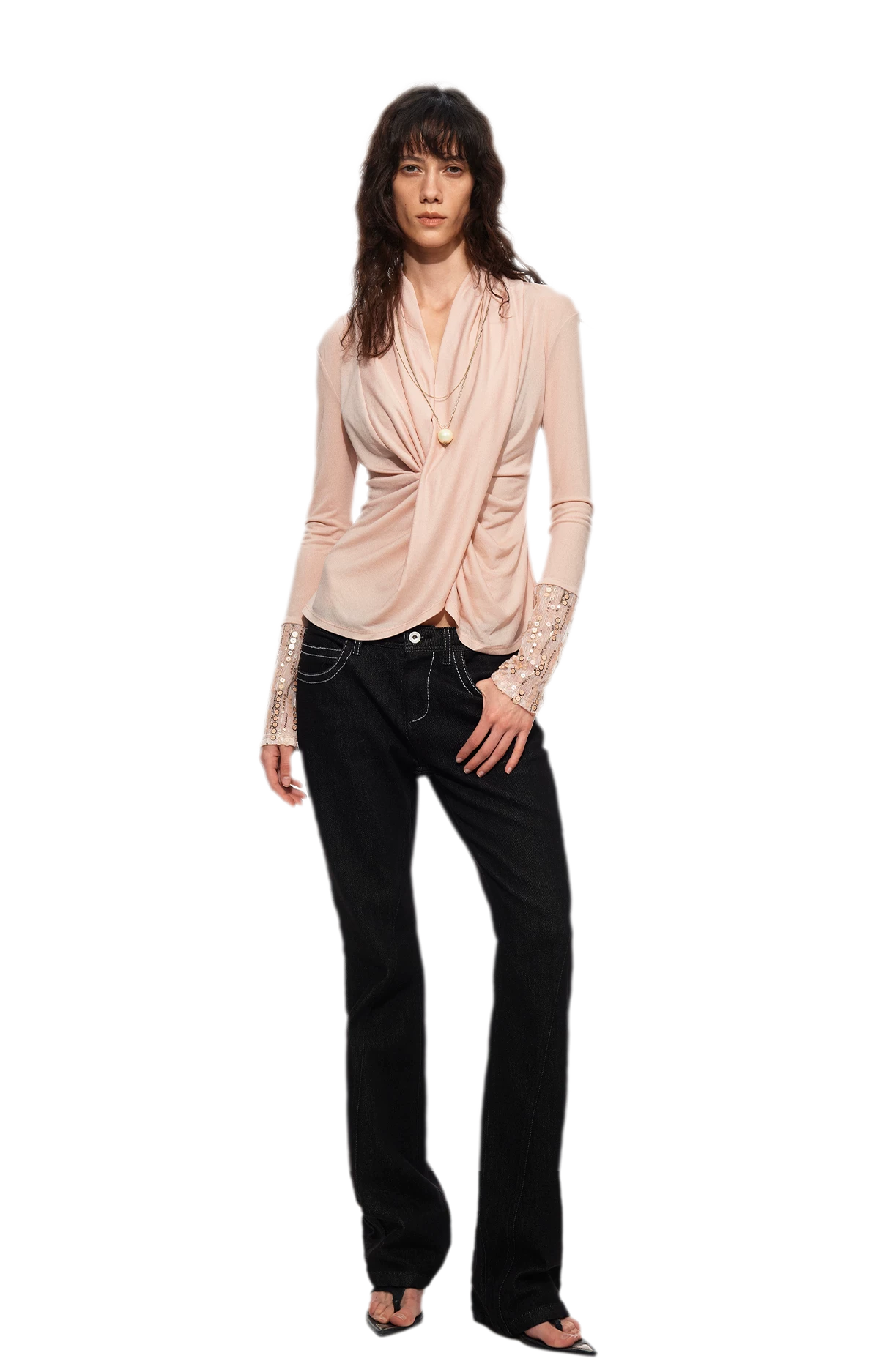 Sequin Draped Ruched Top