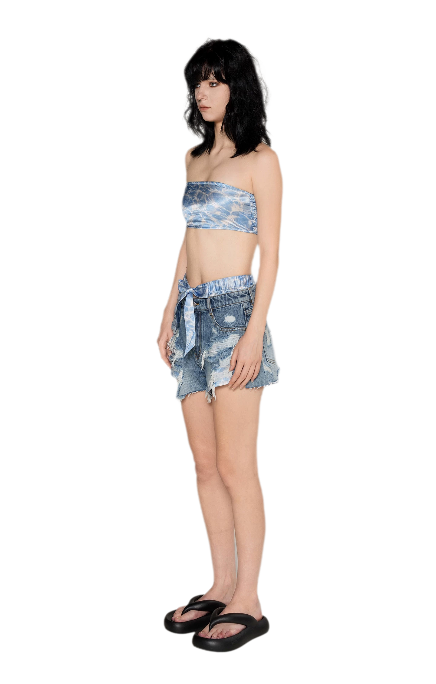 Wave Trim Denim Shorts