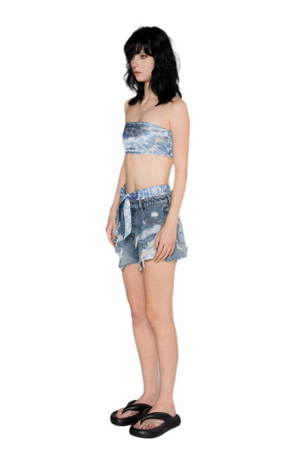 Wave Trim Denim Shorts