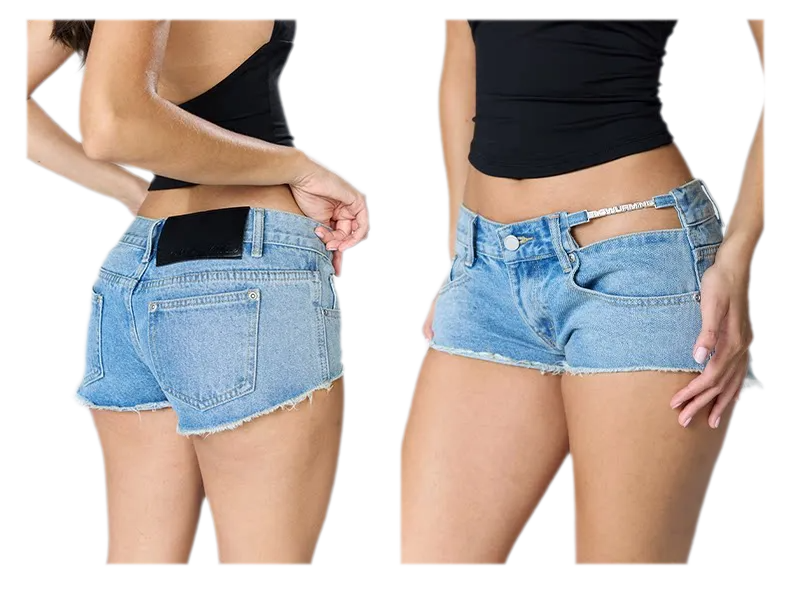 Washed Denim Cutout Shorts