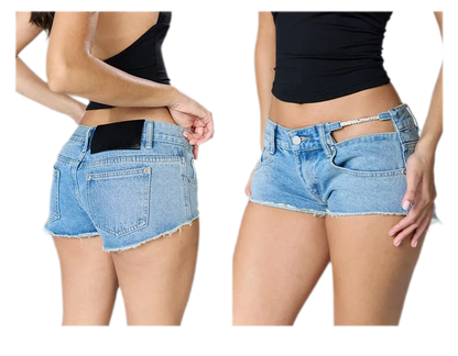Washed Denim Cutout Shorts