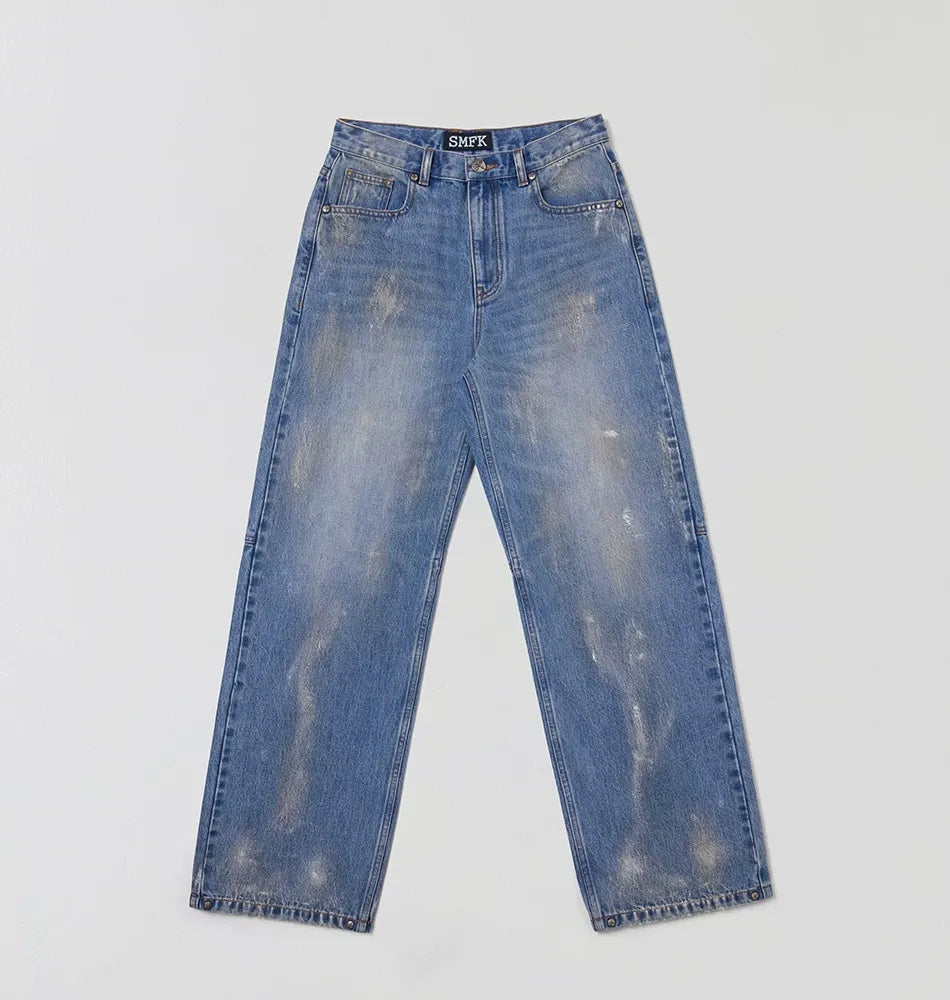 Cross Statue Tide Wide Straight Denim Jeans