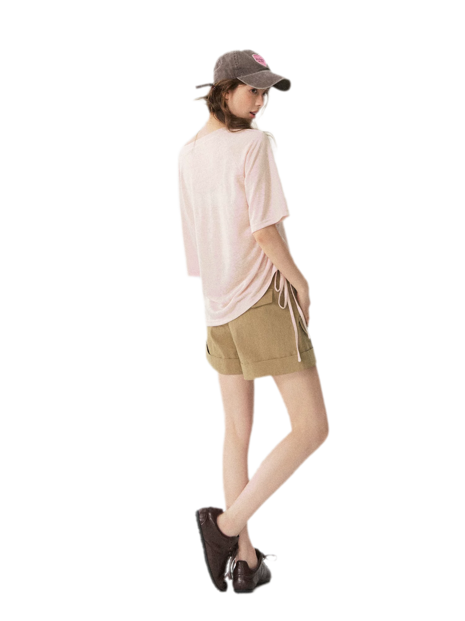V-Neck Ruched Knit Tee