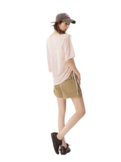 V-Neck Ruched Knit Tee