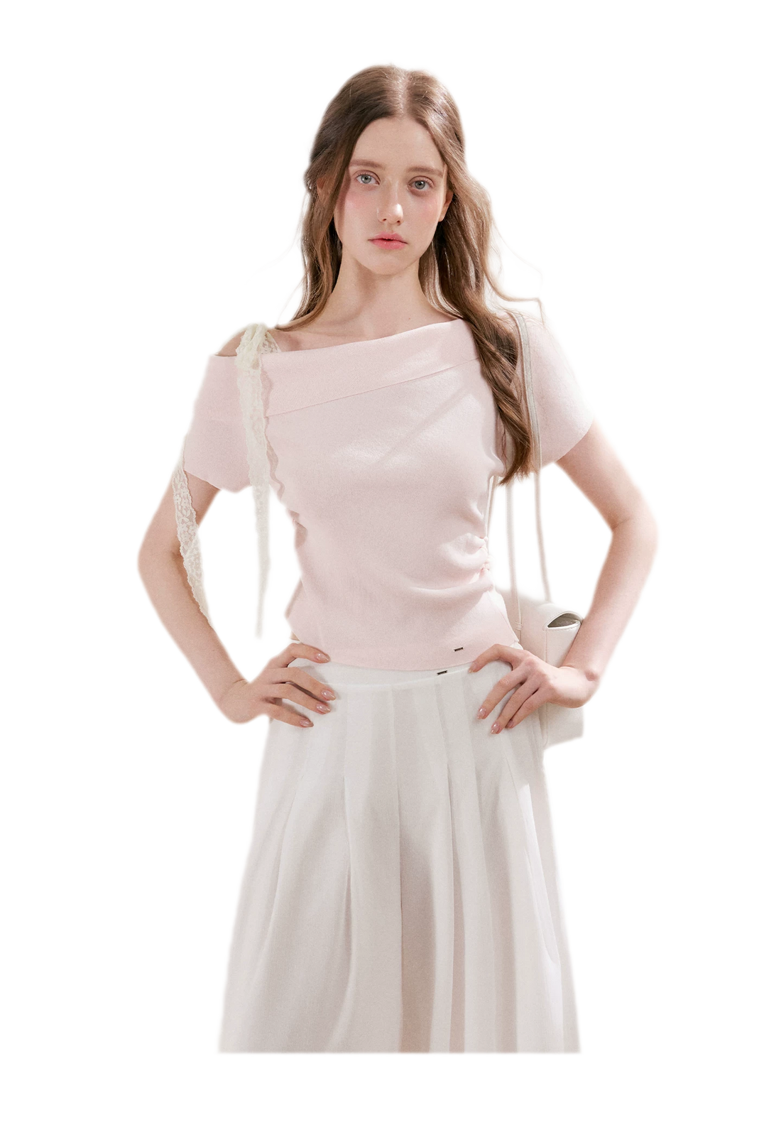 Lace Trim Ruched Knit Top