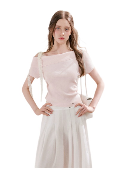 Lace Trim Ruched Knit Top