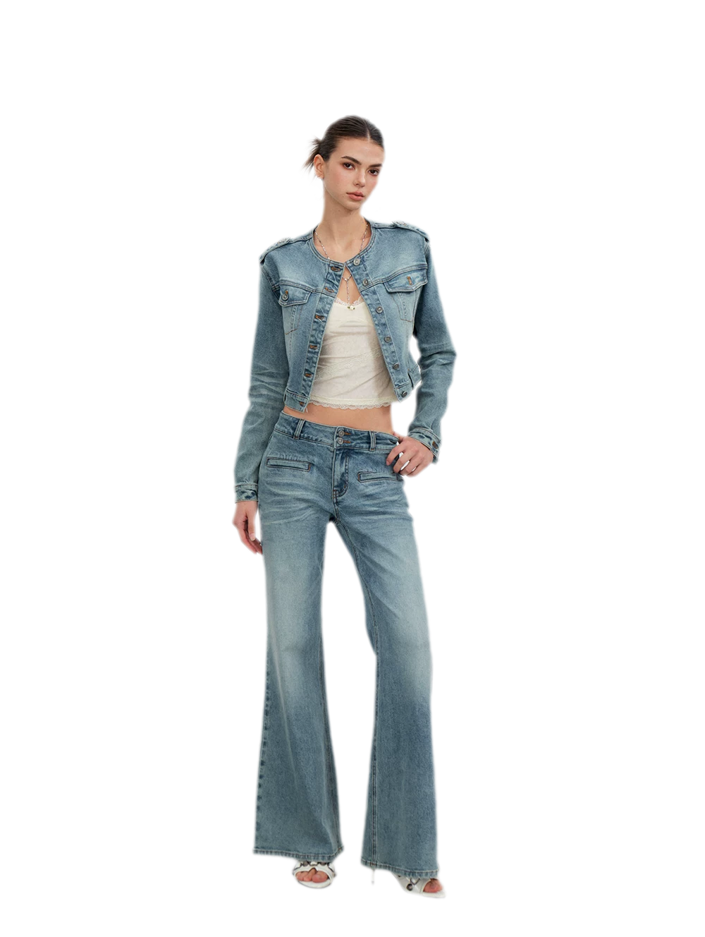 Washed Cat-Whisker Flare Jeans