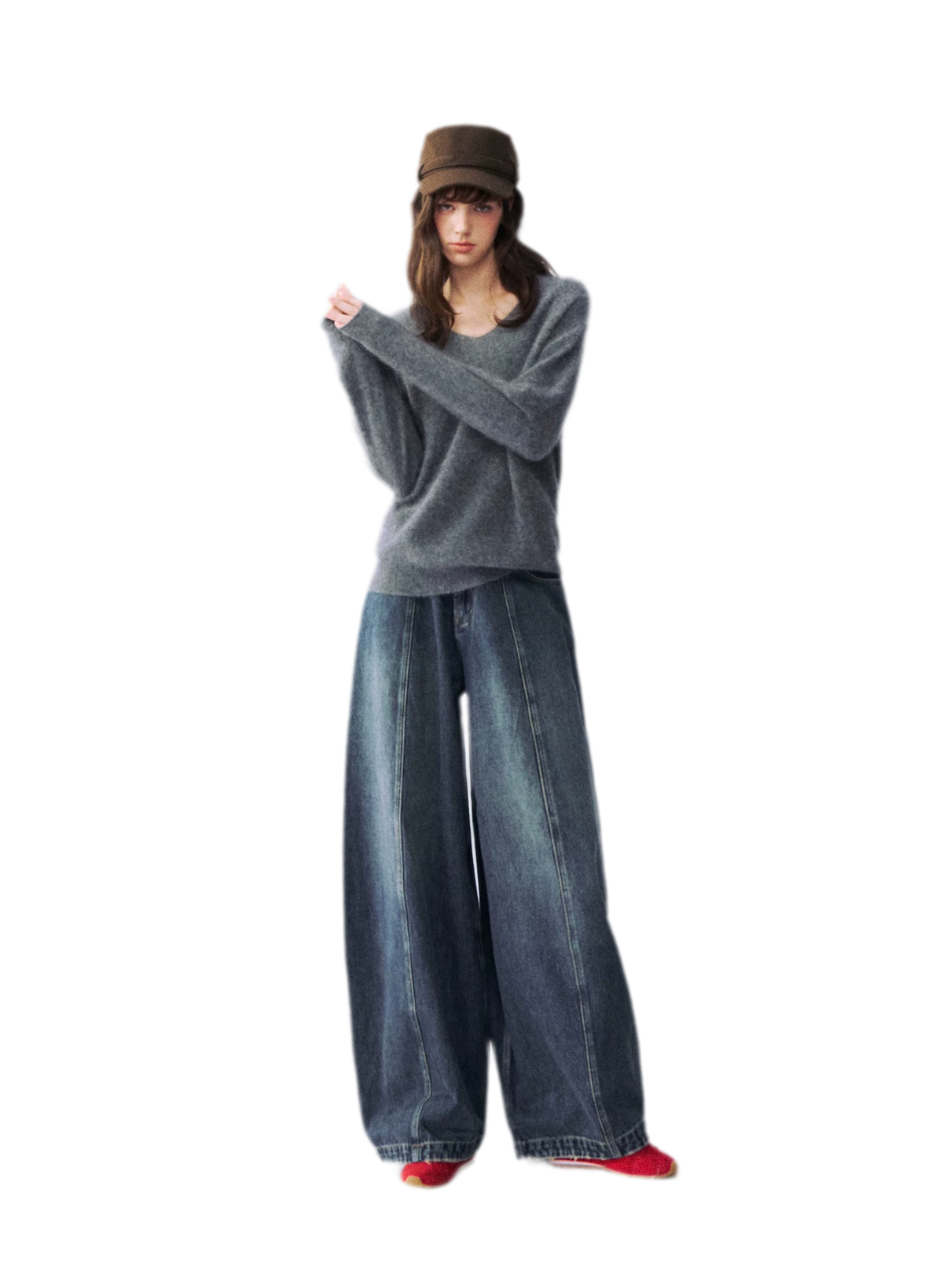 Flauschiger Mohairpullover mit V-Ausschnitt
