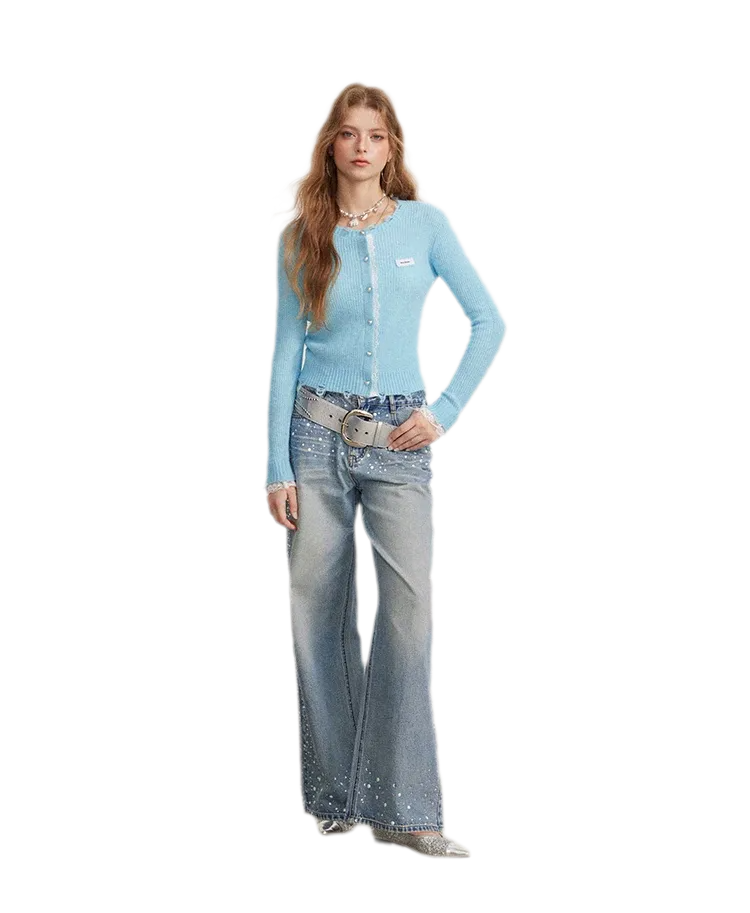 Lace Distressed Cropped Knit Sweater