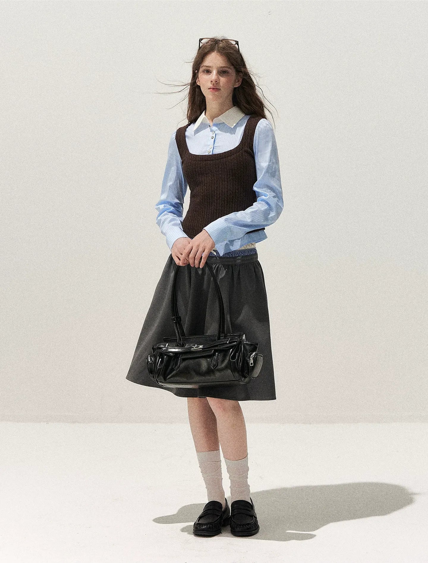 Cable-Knit Layered Shirt Vest