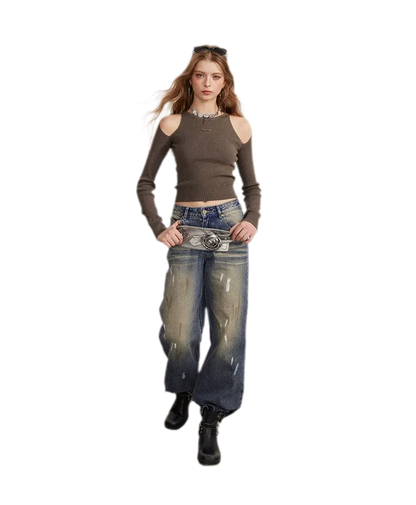 Washed Paint-Splatter Wide-Leg Jeans
