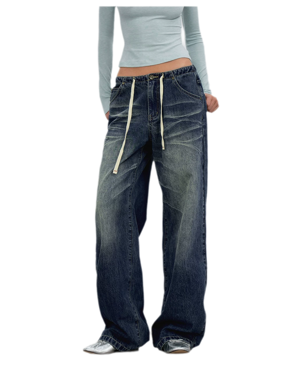 Vintage Wash Wide-Leg Jeans