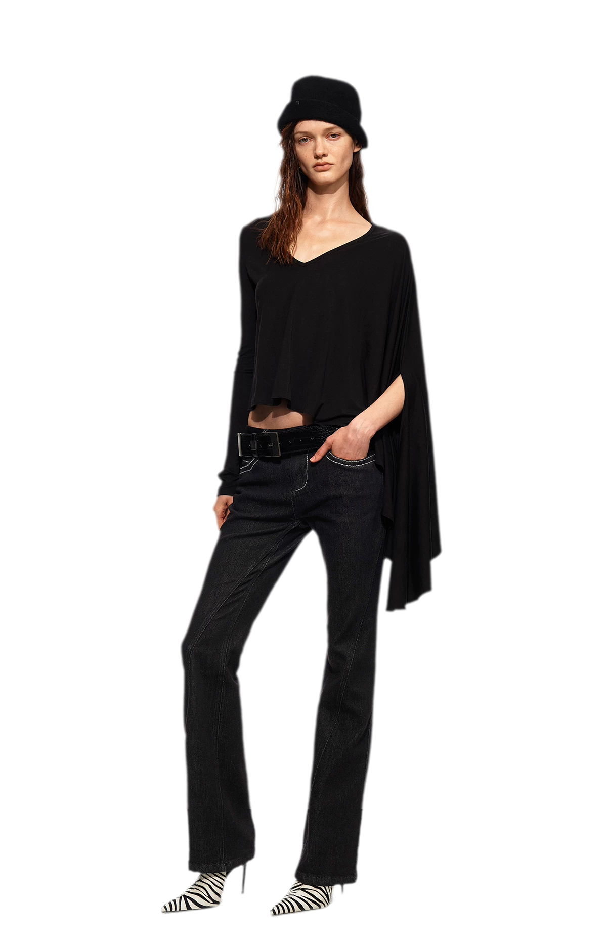 Tencel Geometric Panel Straight-Leg Jeans