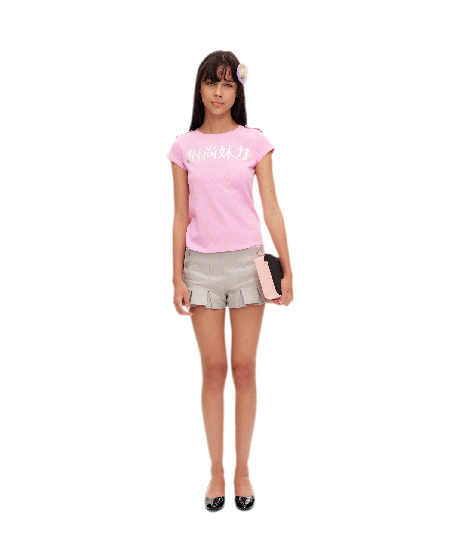 Pleated High-Waisted Double-Breasted Shorts